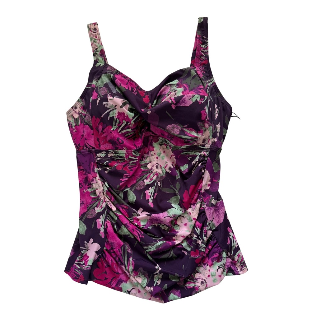 Jinxueer Women Purple Pink Floral Tankini Top Ruched Swimwear DY2401 Size 16 NWT